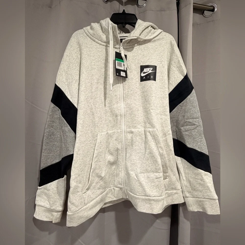NWT XL Nike Air Retro Gray and Black Zip-Up Hoodie - Picture 1 of 5